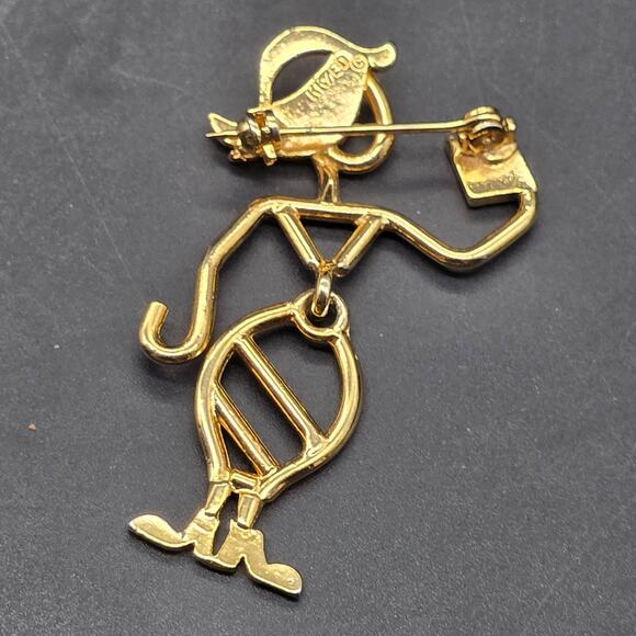 KK/ED Signed Book Lover Brooch Stick Figure Lady Reading Book Gold Tone - Picture 2 of 8